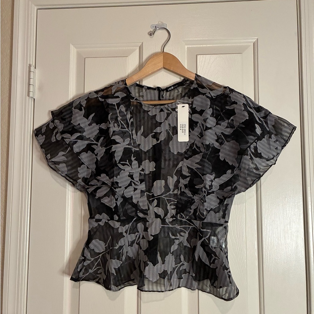 Ina Black and Gray Floral Blouse